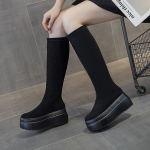 Fujin 8cm Uued lambanahast naiste saapad p&otilde;lvega k&otilde;rge platvormiga kiil S&uuml;gis kevadised pl&uuml;&uuml;sid talvesaapad k&otilde;rged soojad moes lukuga kingad 33 must