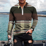 Polos&auml;rgid Meeste pikkade varrukatega mood Rohelise laineprinteriga Uus meeste polos&auml;rk pikkade varrukatega lukuga T-s&auml;rk top XS roheline