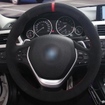 Black suede steering wheel cover for BMW F20 F21 F22 F23 F30 F31 F34 F32 F33 Black thread gray