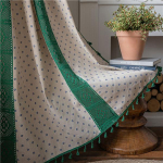 Uued viimistletud kardinad Triibuline tikandid Roheline &uuml;hev&auml;rviline kontrast K&ouml;&ouml;k Elutuba Kardinad Maaelu stiilis Pooll&auml;bipaistmatud laheaknad W150xL180CM(Grommets Top)