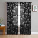 Must Skull L&auml;bipaistvad kardinad Elutoa aken T&uuml;llkardinad Magamistoa K&ouml;&ouml;gi jaoks Kodukaunistus Voile kardinad W135 x H115cm x1