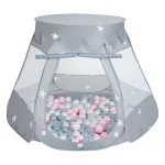 Selonise m&auml;ngutelk 105x90cm/100 palli lossi pop up ballpit plastikpallid lastele, hall:p&auml;rl-hall-l&auml;bipaistev-puuderroosa 105x90cm/100 balls