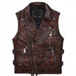 Uus vintage pruun mootorratturi nahkvest meeste p&auml;ris lehmanahast kvaliteetne varrukateta jakk Slim Club stiilis vestid mantel XL