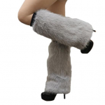 1 paar naiste imitatsioonist rebane karusnahast jalasoojendajad &uuml;hev&auml;rvilised elastsed karvased saapakatted p&otilde;lvedeni pikad sokid moeaksessuaarid 30cm hall