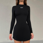 Turtleneck, pikkade varrukatega kirjatr&uuml;kk Seksikas Bodycon Minikleit S&uuml;gistalv Naiste T&auml;navar&otilde;ivad Peoklubi Y2K Riided S must