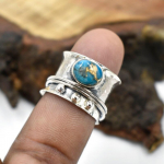 Sinine vasest t&uuml;rkiissinine ovaalne v&auml;&auml;riskivi, soliidne 925 sterlingi h&otilde;bedane vurrrihm K&auml;sitsi valmistatud disainis&otilde;rmus unisex kingitus 6