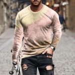 Vintage, lihtne &uuml;hev&auml;rviline 3D-prindiga suvine &uuml;mara kaelusega meeste T-s&auml;rk vabaaja pikkade varrukatega &uuml;lisuur pullover Moodsad meeste r&otilde;ivad 4XL