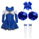 Cheerleader kost&uuml;&uuml;m t&uuml;drukutele Cheer Leader Sequins pikkade varrukatega kleidikomplekt pom pomidega Halloweeni s&uuml;nnip&auml;evapidu