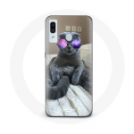 Coque pour Samsung Galaxy A40 Chat avec Lunettes de vue violettes