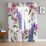 Peacock Sakura lillelised l&auml;bipaistvad aknakardinad elutuppa magamistuppa Moodsad Voile t&uuml;llkardinad Kangast kardinad k&ouml;&ouml;ki 135W x 114H(cm)