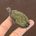 Natural Rough Prehnite Gemstone Handmade Copper Wire Wrap Pendant 2.76 f8w88