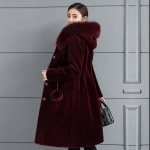 Naiste talvine vabaaja soe parkjakk Solid Outwear Mantel karusnahast mantel 2XL burgundiapunane