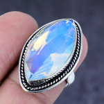 Natural Milky Opal Gemstone Handmade 925 Steling Silver Jewelry Ring Size 7 j7e59