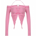 Y2K roosa triibuline slim T-s&auml;rk naiste ebakorrap&auml;rase halterkaelusega l&uuml;hike top T-s&auml;rk l&uuml;hike strapless top seksikas e-t&uuml;druk hotsweet kevad ja suvi One Size roosa
