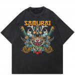 T&auml;navar&otilde;ivad Samurai Graafiline Unisex T-s&auml;rk Puuvillane Pestud Must Ts&auml;rk Unisex Tops T-s&auml;rk Suvine l&uuml;hikeste varrukatega T-s&auml;rk S must