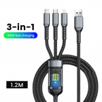 100W 5A 3 in 1 1,2M kiirlaadimiskaabel Micro USB Type C Lightning kaabel iPhone'ile Samsung Huawei Xiaomi telefonilaadija USB C andmekaabel 1.2m must