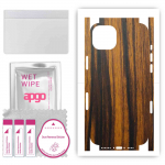apgo Protective Skin Sticker for the back+sides compatible with Apple iPhone 15 Plus, Full Wrap Film, Foil, Vinyl - Pattern Tigerwood