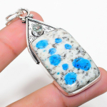 Natural K2 Blue Azurite, White Topaz 925 Sterling Silver Pendant 2.68 q1n30