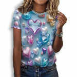 Moodne 3D-prindiga T-s&auml;rk naistele vabaaja &uuml;mmarguse kaelusega Armastus, suvised l&uuml;hikeste varrukatega topid Hip Hop Trend Naiste riided Lahtised t&uuml;drukute s&auml;rgid S