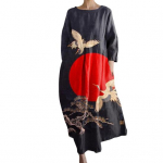 Naiste kleit Lilleprinteriga A-kujuline suur &auml;&auml;ris, pikkade varrukatega avara &uuml;mmargune kaelus, k&uuml;ljetaskutega, plisseeritud vabaaja pahkluu pikkusega maxi kleit S roosa