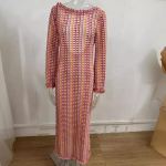 Pikkade varrukatega kontrasttriibuline kootud pikk kleit Naistele Vabaaja Mood Seljata Maxi Kleidid Rannapuhkus Elegantne Vestidos XS punane