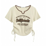 Pingutusn&ouml;&ouml;riga Y2k T-s&auml;rk Naiste kiri Crop Top Ameerika retro l&uuml;hikeste varrukatega t-s&auml;rgid Korea graafilised &otilde;hukesed suvet&auml;rgid 2000. aastate riided M beež