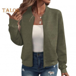 S&uuml;gistalvine naiste jope T&otilde;mblukuga paksendatud &uuml;hev&auml;rviline aplikatsioon elastne mansett &auml;&auml;ris kardigan aluskrae avara pikkade varrukatega &uuml;ler&otilde;ivaste mantel L armee roheline v&auml;rv