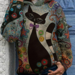 Cartoon Cat Print Hoodie vabaaja pikkade varrukatega &otilde;lgadega dressipluus kevads&uuml;giseks naiste r&otilde;ivad L