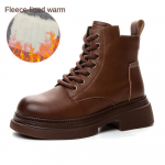 Nahast platvormiga naiste l&uuml;hikesed saapad Retro Briti stiilis sisek&otilde;rguse suurendamine mitmek&uuml;lgsed naiste saapad 34