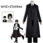 Dazai Osamu Cosplay Bungo Stray Dogs Kost&uuml;&uuml;m Kost&uuml;&uuml;m Pikk Jakk Mantel &Uuml;likond T&auml;iskasvanud Meeste Anime Halloween Kost&uuml;&uuml;m Riietus J&otilde;ulukost&uuml;&uuml;m S-(Full set+wig)
