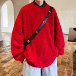 2024 Uus S&uuml;gis Meeste &Uuml;mar Kaelusega Paks Kampsun Meestele Puhas Naaritsaka&scaron;miir Meeste O-kaelusega Pullover Meeste Kootud Kampsun Talvine Soe Džemper 3XL punane