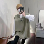 Suure suurusega lihav Mm 100kg varrukateta kootud vest naistele kevaddisainiga Sense Korea versioon lahtise kihilise kootud trend XL Recommended [120-70kg]