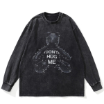 Streetwear Naastud Karu Graafika Pesitud Must T-s&auml;rk Puuvillane Unisex Suur Suurus Pikkade Varrukatega T-s&auml;rk S must