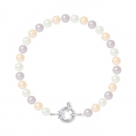 PERLINEA - Bracelet - V&eacute;ritables Perles de Culture d'Eau Douce Rondes 6-7 mm Multicolore - Argent 925 Milli&egrave;mes - Bijoux Femme