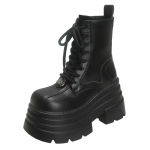 10CM Naiste K&otilde;rge Platvormiga Mootorrattasaapad Gooti Nahast Punk Saapad Talveks Soojad Karusnahast Lumekingad Keskk&otilde;rged L&uuml;hikesed Taktikalised Saapad Naine 34 must