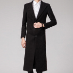 Meeste Korea Versioon Kitsas Pikk Villane Trenchcoat Moodne &Uuml;hev&auml;rviline &Uuml;likonna Kraega Vabaaja Jakk S must