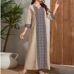 Kevadsuvi naiste Kaftani kleidid Keskmise varrukaga tr&uuml;kitud naiste moslemikleidid S must