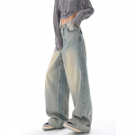 Y2K sinised teksad naistele k&otilde;rge v&ouml;&ouml;kohaga Ameerika t&auml;nava laia s&auml;&auml;rega p&uuml;ksid Hip Hop vintage sirged s&uuml;gisp&uuml;ksid L sinine