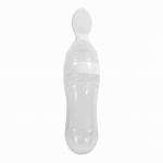 90 ml silikoonist v&auml;ikelapse lutipudel koos lusikaga v&auml;rske toidu teraviljas&ouml;&ouml;tjaga (Valge) valge