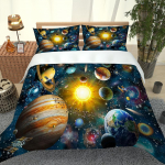 Kosmiline P&auml;ikeses&uuml;steemi Planeet 3D Voodipesu Komplekt Lastele Poistele T&uuml;drukutele Tekikott Komplekt 1 Tekikott Ja 2 Padjap&uuml;&uuml;ri Pehme &Uuml;he- ja Kahekohaline W90xL190cm
