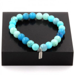 Pierres et Min&eacute;raux. Bracelet Perles Aigue-Marine + Apatite + Ang&eacute;lite + Turquoise 8 mm. Fabriqu&eacute; en France.