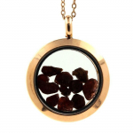 Pierres et Min&eacute;raux. Collier Grenat brut. Mod&egrave;le M&eacute;daillon 20 mm. Couleur Or rose.