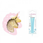 Kit pour biscuit en relief Licorne + Stylo au chocolat bleu pastel