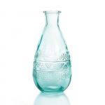 Vase Vintage en verre &agrave; reliefs - Bleu - 7,5 x 15,8 cm