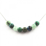 Pierres et Min&eacute;raux. Collier perles Oeil de Tigre vert + Malachite + Aventurine + Turquoise Chaine en acier inoxydable. roheline