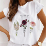 Moodne loominguline 3D roosilillega graafika naiste T-s&auml;rk 90S suvepluus avara l&uuml;hikeste varrukatega s&auml;rgid valge O-kaelusega naiste topid Riided L valge
