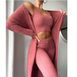 Naiste Mugav Komplekt Lounge Wear Pl&uuml;&uuml;sist L&uuml;hike Top ja Jakk ning Pikad P&uuml;ksid Kootud Pl&uuml;&uuml;sist Pidžaama 3-osaline Komplekt XL roosa