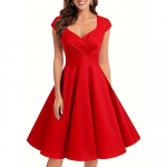 Uus naiste retro V-kaelusega moekas kerge luksuslik elegantne poolvarrukaga v&ouml;&ouml;kohaga &uuml;hev&auml;rviline suur lehviv kleit M punane