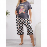Naiste suvised &otilde;hukesed pidžaamad &uuml;mara kaelusega, l&uuml;hikeste varrukatega, tr&uuml;kitud paberkaru mustriga, laiad koduriiided, l&uuml;hikeste varrukatega, p&uuml;ksid 1XL