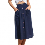 Naiste midi seelik elastne k&otilde;rge v&ouml;&ouml;kohaga salendav stiil pools&auml;&auml;reni ulatuv taskutega seelik XL sinine